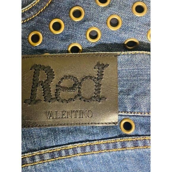 Red Valentino Mini Denim Shorts Five-Pocket Perforated Metal Grommets Sz 28 NWOT - Picture 6 of 7